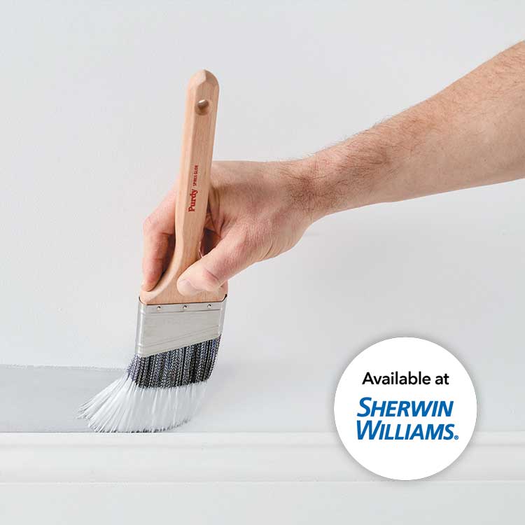 Purdy Spirex brush painting above a baseboard