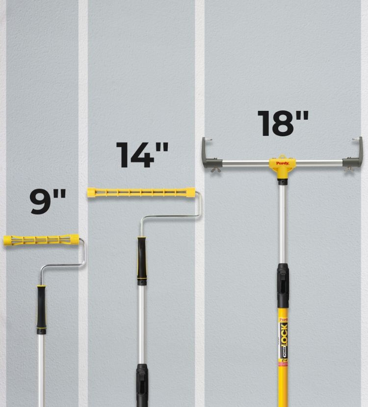 Diagram showing three sizes of roller frames: nine, fourteen and eighteen inches.
