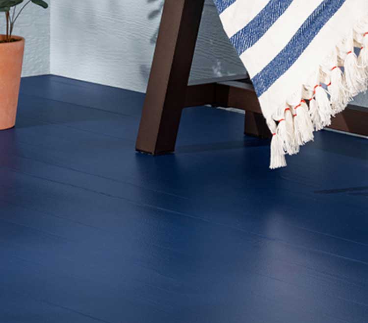 Dark blue porch floor.